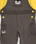 Completo per neonato maschietto in giallo e grigio con salopette ricamata pinguino - immagine 2