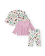 Completo tre pezzi per neonata con stampa floreale in tonalità pastello